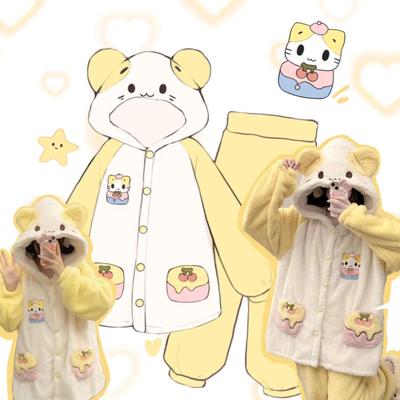 棉花糖猫猫冬季新款珊瑚绒加厚保暖可爱少女可外穿睡衣家居服套装