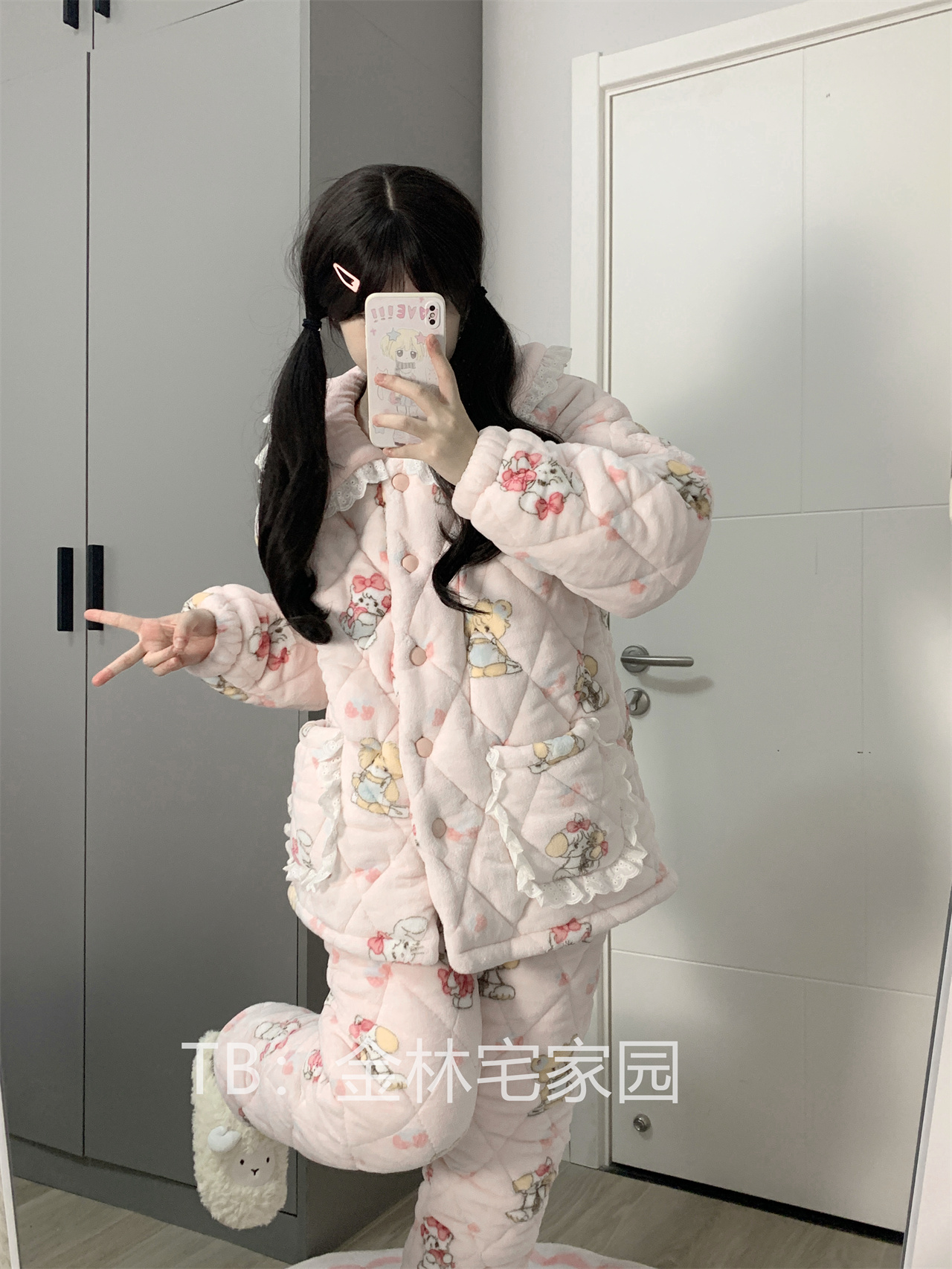 家居服女法兰绒夹棉mikko睡衣