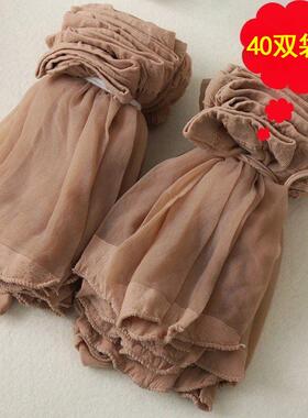 40双丝袜短款女士水晶袜防勾丝高弹肉色黑色薄款透明春夏耐磨袜子