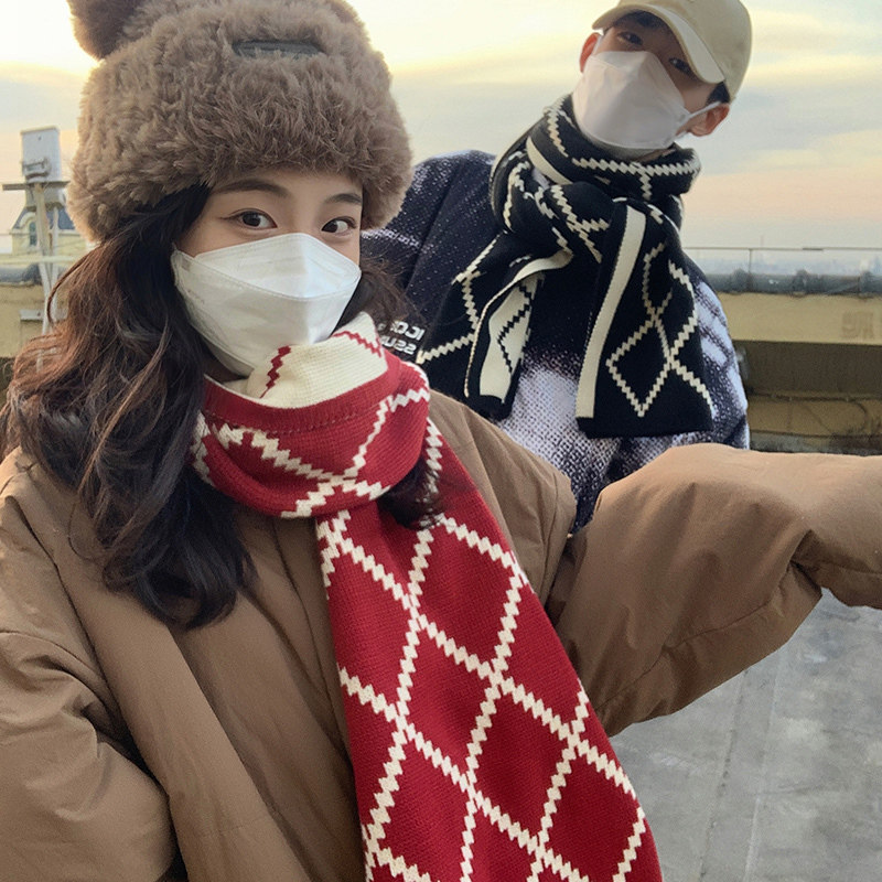 美丽果贵族冬季加厚保暖韩系针织毛线围巾情侣款男士学生女百搭潮