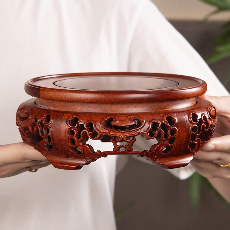 实木圆形底座摆件装饰奇石茶壶文玩花瓶盆景盆栽香炉佛像原木托架