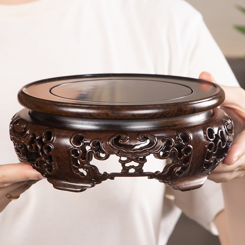 黑檀木实木圆形花瓶底座