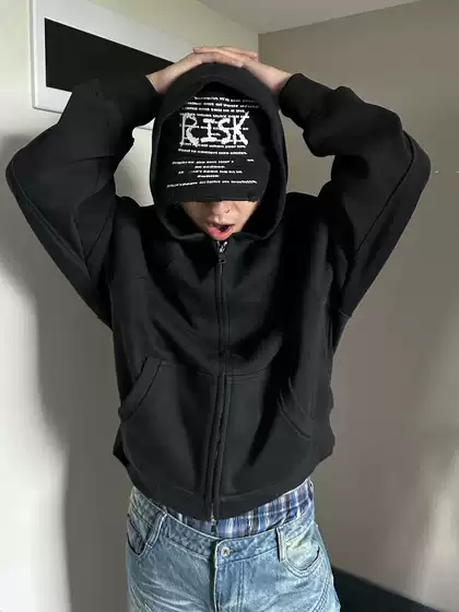 「Rabbit.B」Boxy Hoodie, Short, Loose-Fitting, Basic Hooded Sweatshirt with Double-Ended Ykk Zipper for Men
