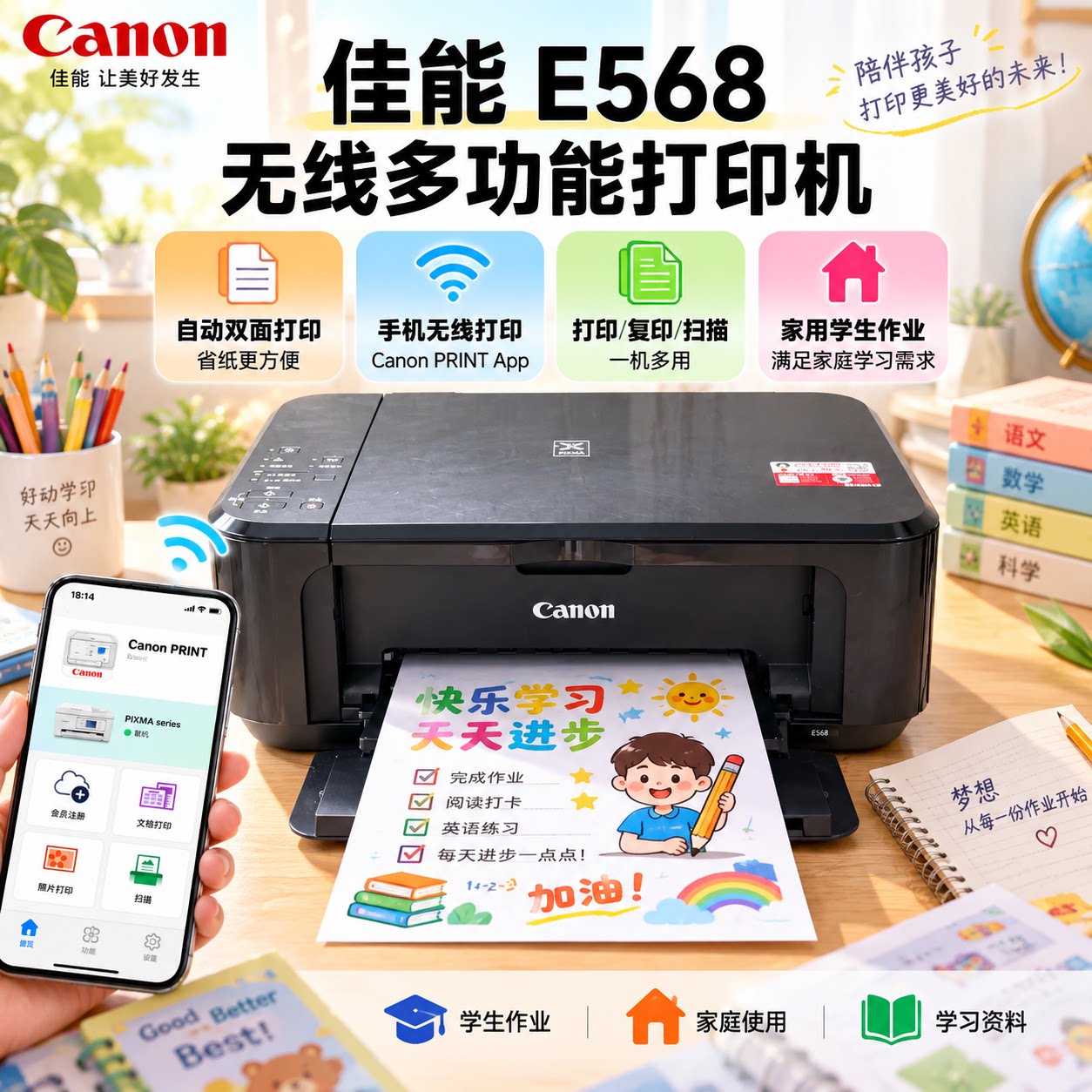 佳能E568喷墨一体机WiFi双面