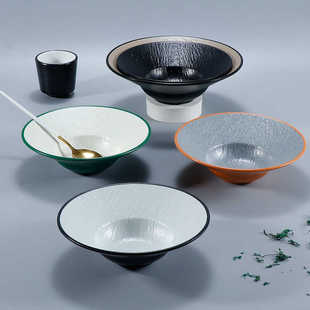 密胺日式斗笠浅底碗仿瓷宽口碗汤碗面碗塑料餐具凉皮碗盖饭碗商用