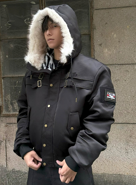 FLAME ONG 新款马年限定斑马纹座山雕连帽棉服外套男冬季宽松百搭