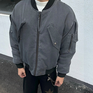 棉服夹克外套男冬季 FLAME 高街做旧水洗工装 美式 宽松保暖棉衣 ONG