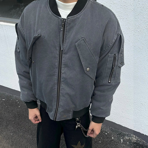 美式高街做旧工装棉服夹克外套男