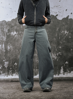 FLAME ONG 美式复古设计感排扣做旧水洗工装裤男宽松休闲百搭直筒