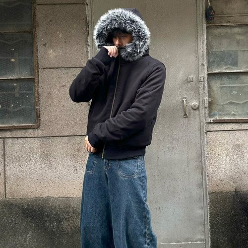 美式可拆卸毛领连帽棉服外套男潮