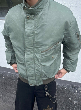 FLAME ONG 美式复古做旧水洗脏染立领夹克棉服外套男冬季加厚保暖