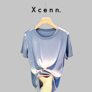 夏季 三醋酸 T恤女BC0A906 新宸Xcenn 冰凉垂顺圆领短袖