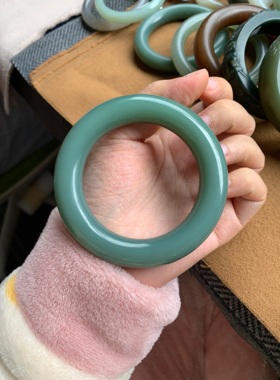 手镯碧玉俄罗斯山料粉青鸭蛋青瓷蓝沙枣青丝娟结构过灯玉镯和田玉