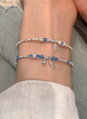 甄媛银饰多巴胺手串蓝色水晶手链