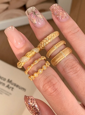 甄媛银饰中古拉丝素圈戒指女