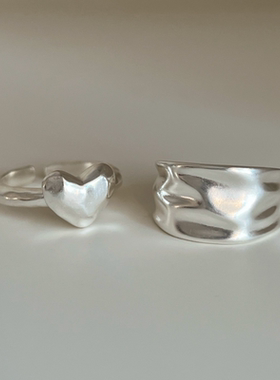 甄媛银饰新款简约哑光爱心戒指女