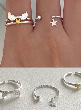 甄媛银饰超仙百搭翅膀戒指女