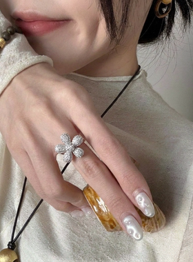 青时屿新品满钻花朵戒指女