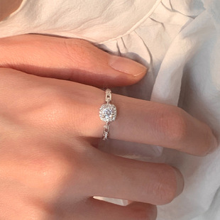 小众精致锆石方钻链条戒指女2025新款百搭食指戒个性气质开口指环