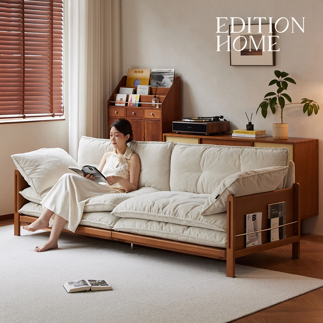 复古实木沙发客厅2025新款复古设计师中古风直排可拆洗雪尼尔沙发