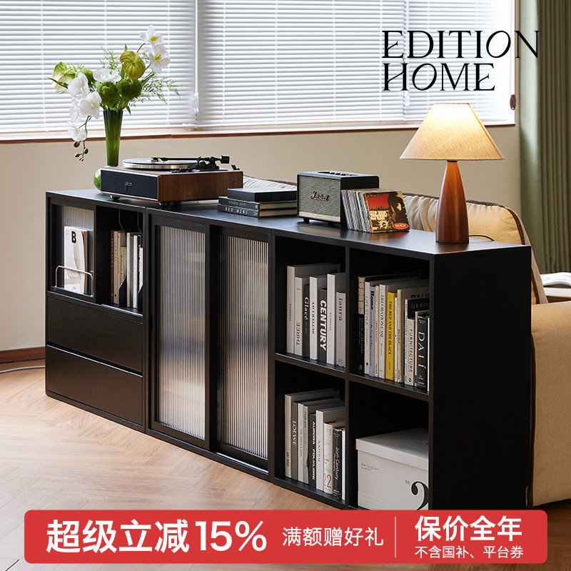 书房实木书柜沙发一体客厅矮柜收纳柜书橱黑色柜子北欧中古组合柜