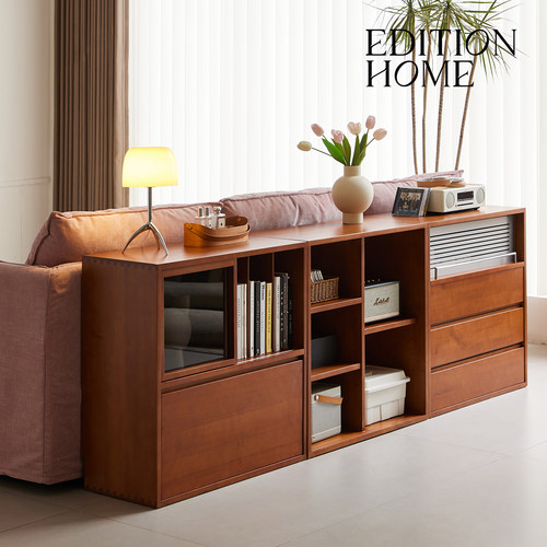 复古家用组合柜新款多功能现代客厅沙发边柜实木书柜模块收纳柜子