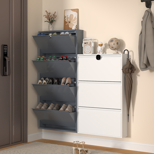 小户型鞋 柜一体靠墙悬挂室外防盗收纳 柜带锁门外柜超薄15cm进门鞋