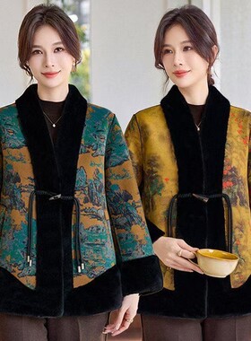 中老年妈妈冬装加厚水貂绒皮草外套女大码皮毛一体黄金貂大衣