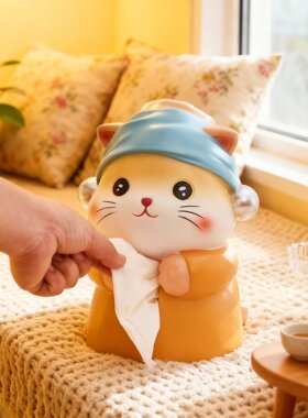 创意可爱猫咪纸巾盒抽纸盒家用客厅茶几餐桌装饰品卧室床头柜摆件