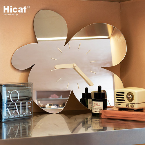 HICAT网红花朵镜面挂钟轻奢家用