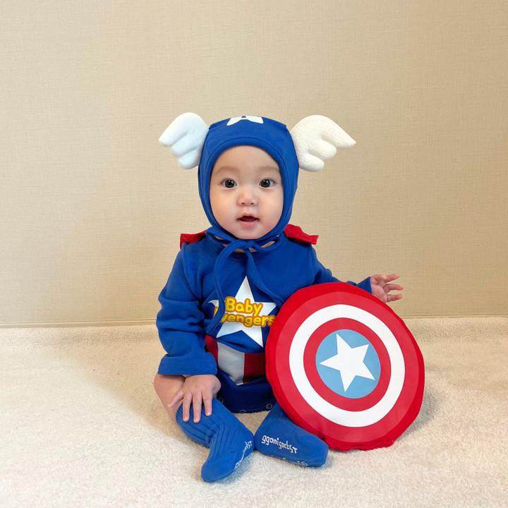 男婴美国队长超人长袖三角包屁衣男宝可爱卡通周岁拍照影楼摄影服