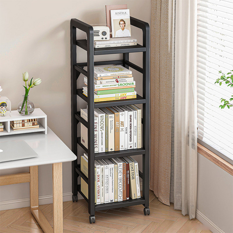 可移动书架带轮铁艺置物架落地卧室家用简约现代儿童书柜收纳架