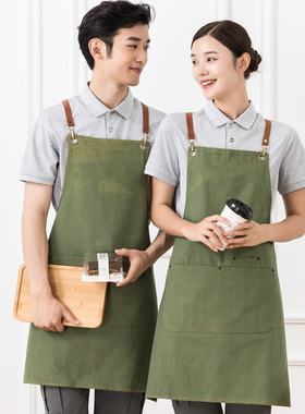 牛仔挂肩工作服围裙餐饮饭店奶茶店咖啡厅围裙定制美甲店专用围裙
