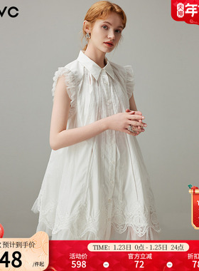 dfvc无袖衬衫连衣裙女2025年夏季新款飞飞袖网纱拼接小个子娃娃裙