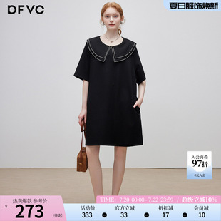 dfvc小黑裙减龄娃娃领短袖t恤裙女2026年夏季新款显瘦宽松连衣裙