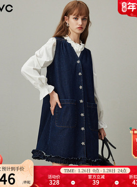 dfvc减龄纯棉牛仔背心裙女2026年春季新款V领小个子无袖连衣裙子