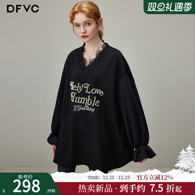 dfvc休闲字母V领套头卫衣裙