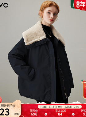 dfvc仿羊羔毛大翻领短款羽绒服女2025冬新款白鸭绒保暖外套派克服