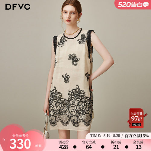 dfvc天丝复古蕾丝拼接背心裙