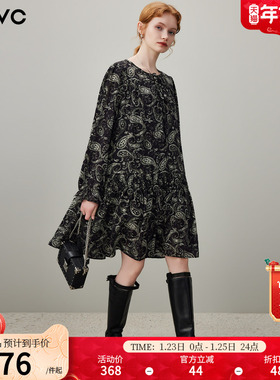 dfvc复古碎花春装连衣裙女2026年春季新款宽松小个子长袖连衣裙