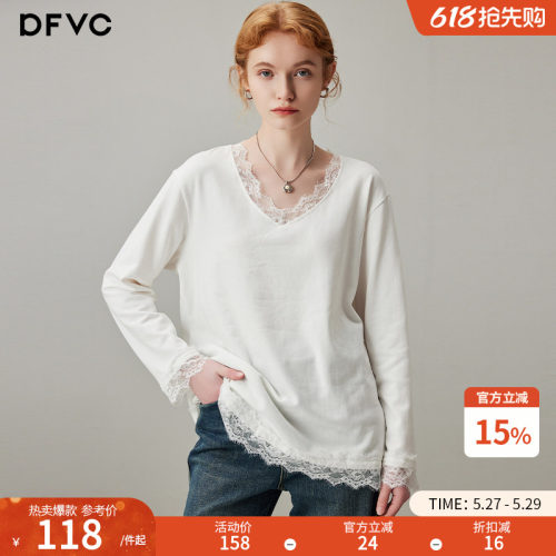 dfvc蕾丝拼接长袖T恤内搭打底衫