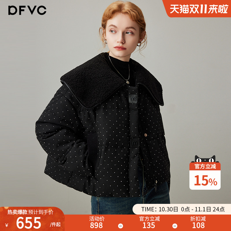 dfvc减龄短款娃娃领波点羽绒服