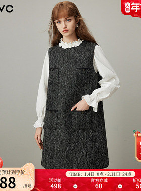 dfvc灰色法式小香风羊毛背心裙女2026年春季新款小个子无袖连衣裙