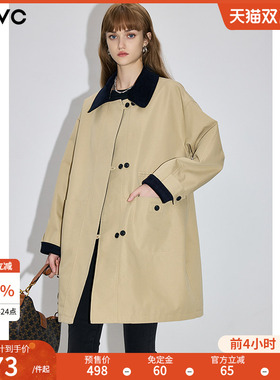 dfvc卡其色韩版中长款风衣外套女2026春季新款宽松显瘦小个子大衣