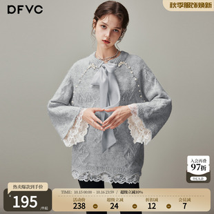 dfvc慵懒风中长款圆领毛衣女2026年冬季新款飘带宽松软糯针织衫