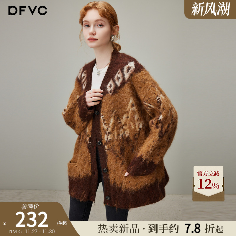 dfvc慵懒风复古绵羊毛针织衫