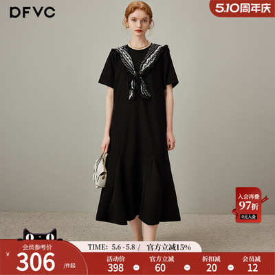 dfvc黑色海军领披肩t恤裙
