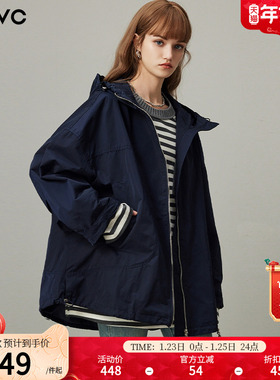 dfvc韩版中长款风衣外套女2026年春季新款宽松连帽休闲工装上衣潮