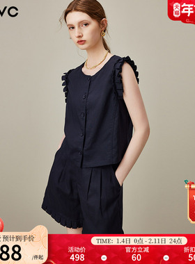 dfvc天丝亚麻无袖衬衫短裤套装女2025年夏季新款马甲背心两件套薄