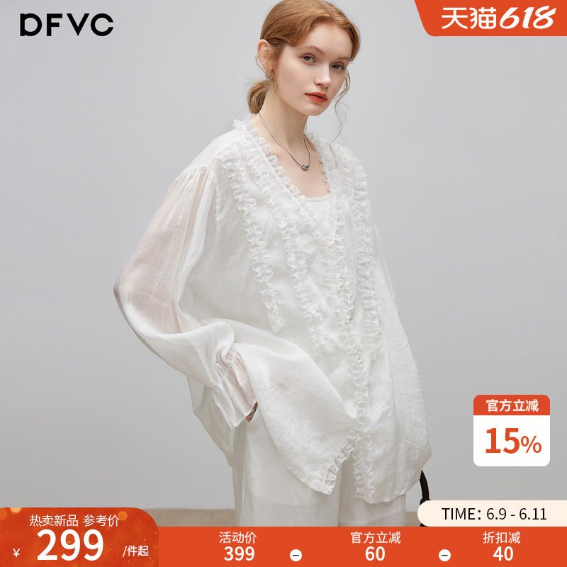 dfvc苎麻慵懒风V领长袖衬衫